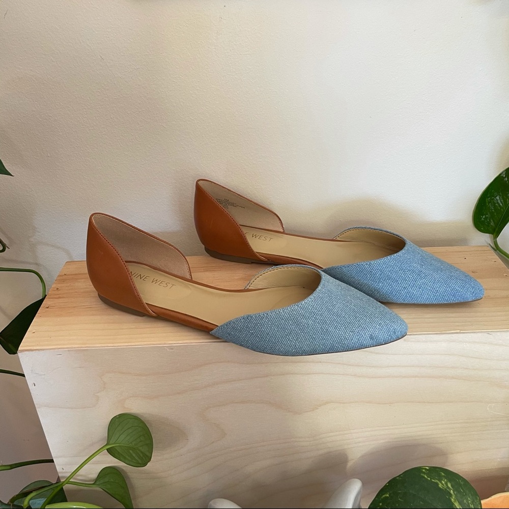 NWT 7 pointed toe slip on brown and denim D’orsay flat Nine West - Picture 5 of 12